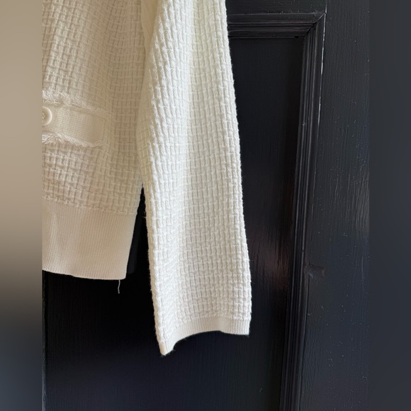 Adrianna Papell Frayed Waffle Knit Cardigan, Small, White - Picture 7 of 13